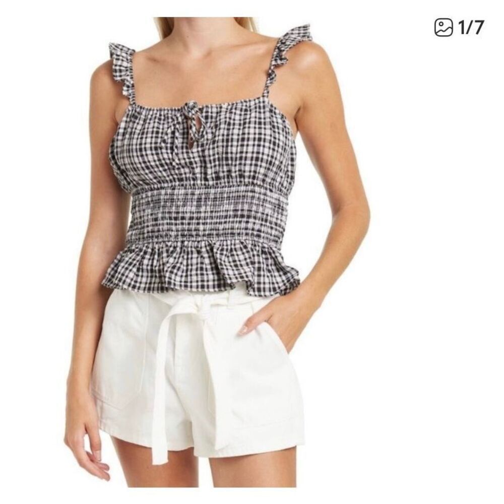Wayf women’s black and white gingham, smart corset style top small
